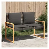 vidaXL Gartenbank mit Kissen Schwarz Poly Rattan Akazienholz