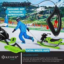 Kesser KESSER® Lenkschlitten mit 2 Fußbremsen Automatisches Zugseil Federung Kufenlenkung Bob Kinderschlitten Rodel Schlitten Skiboblenkschlitten