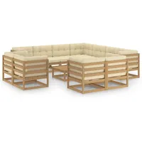 vidaXL 12-tlg Garten-Lounge-Set Kissen Honigbraun Massivholz