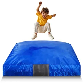 Vevor Crashpad 150 x 150 cm, Kindermatte mit Schaumstoffblöcken & Waschbarem Bezug, Weiche Schaumstoff-Landezone, Fallschutzmatte, Ausstattung für Sinnesräume zum Springen Entspannen Spielen Blau