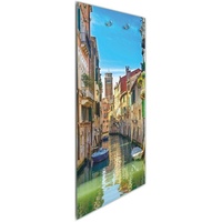 Wallario Wandgarderobe Urlaub in Venedig Kanal zwischen bunten Häusern (1-teilig, inkl. Haken und Befestigungsset), 50x125cm, aus ESG-Sicherheitsglas braun
