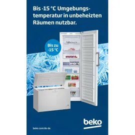 Beko HSM22340 Gefriertruhe, Kühltruhe, 230 l Nutzvolumen, 2 Gefriergutkörbe, Temperaturalarm, abschließbar, LED-Anzeigesystem, Innenbeleuchtung, 35 db(A), Transportrollen, Weiß