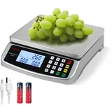 waage küche 40kg 1g Küchenwaage digital genau food scale mit Großer Edelstahl Wiegefläche Digitalwaage 4 Einheiten g/kg/lb/oz feinwaage mit LCD Display und 2 Batterien Tara Funktion