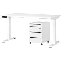 Germania Büromöbel-Set GERMANIA "Mailand, inkl. Schreibtisch (elektr. höhenverstellbar) & Rollcontainer", weiß, B:140cm H:75,05cm T:80cm, Holzwerkstoff, Metall, Arbeitsmöbel-Sets, Büromöbel-Set, Breitenvariante wählbar (140-180 cm), Made in Germany