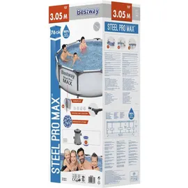 BESTWAY Steel Pro Max Frame Pool Set 305 x 76 cm lichtgrau inkl. Filterpumpe