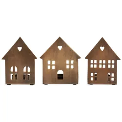 Ib Laursen Kerzenhalter für Teelicht Hausfassade 3er Set, 9 x 5.5 x 10.6 cm, gold