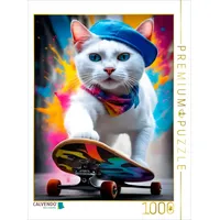 Calvendo Puzzle Katze beim Outdoorsport - Skateboard fahren 1000