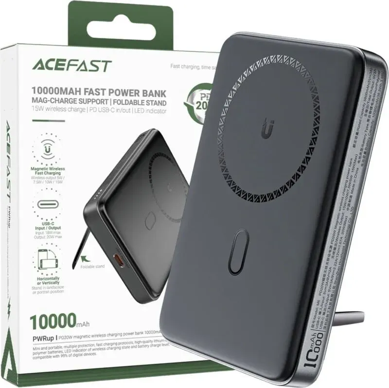 Acefast M6 PD 20W 10000mAh induktiver Powerbank + Kabel - Schwarz
