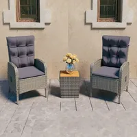 vidaXL 3-tlg. Bistro-Set Poly Rattan und Akazienholz Grau