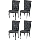 Casa Padrino Chesterfield Neo Barock Esszimmer Stuhl 4er Set Schwarz / Schwarz - Kunstleder Küchenstühle mit Glitzersteinen - Esszimmer Möbel - Chesterfield Möbel - Neo Barock Möbel