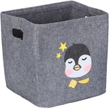 Relaxdays Aufbewahrungsbox Pinguin, Stoffbox für Kinder, aus Filz, faltbar, Spielzeugbox, HxBxT: 33 x 33 x 33 cm,