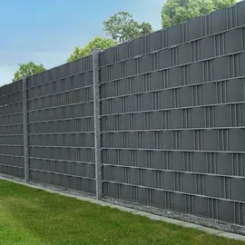 Juskys PVC Sichtschutzstreifen 0,19 x 35 m anthrazit 4er Set inkl. Befestigungsklemmen 120 St.