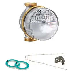 Wasserzähler kalt / warm 2,5 m3 mit Anschlussgewinde 3/4'' - 80 mm - geeicht und beglaubigt 2025
