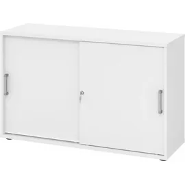 hjh OFFICE PRO Schiebetürenschrank Spanplatte 1 Fachboden abschließbar 1.200 x 400 x 748 mm Weiß
