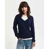 GANT für Damen. 4805262 Extrafeiner navyfarbener Pullover mit V-Ausschnitt, aus Lammwolle S, Lässig, Marine