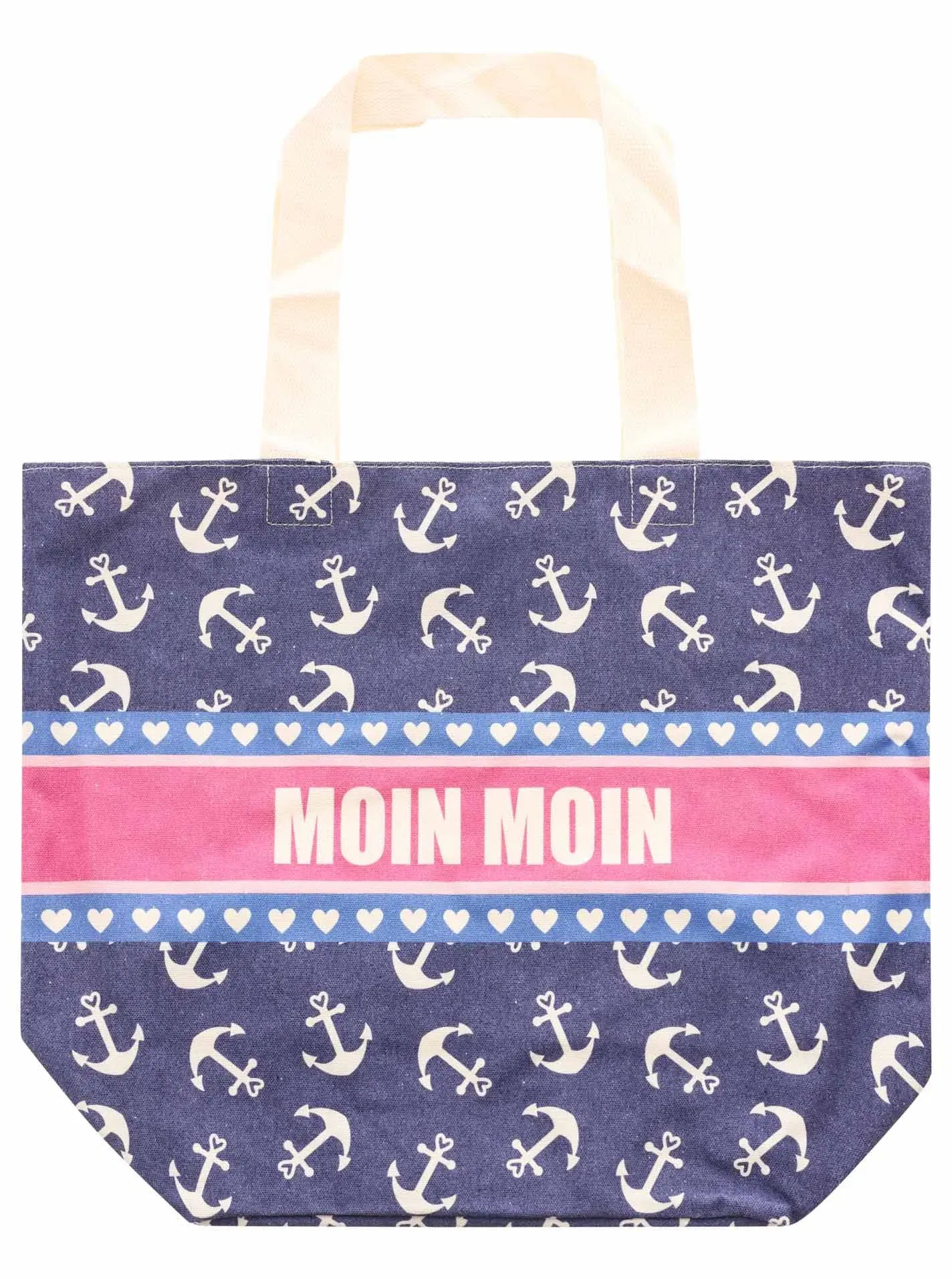 Tragetasche ZWILLINGSHERZ, Damen, Gr. B/H/T: 38cm x 45cm x 17cm, blau (marine), Canvas, Baumwolle, Kunstfaser, gemustert, Taschen, Stofftasche mit Henkel, bunter Mustermix