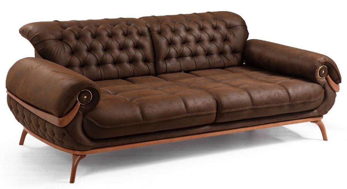 Casa Padrino Luxus Chesterfield Wohnzimmer Sofa mit verstellbaren Rückenlehnen Dunkelbraun / Braun - Chesterfield Wohnzimmer Möbel - Luxus Wohnzimmer Möbel - Luxus Möbel - Luxus Einrichtung