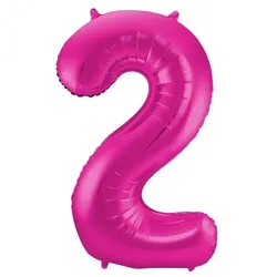 Folat XL Folienballon Zahl 2 in magenta, 86 cm, 1 Stück, Helium Ballon (unbefüllt) - Luftballon