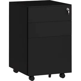 Vinsetto Aktenschrank mit 3 Schubladen, Büroschrank mit Schloss, Stahl, Schwarz, Metall, 43.5x60x37 cm, Arbeitszimmer, Aktenschränke