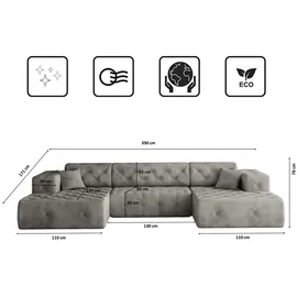 Kaiser Möbel Freistehendes Ecksofa LUX, stark gesteppte U-Form, weicher,Stoff Whisper Silber - Silber