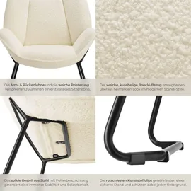 Tectake Sessel Kjeld Bouclé 73 x 72 x 81 cm Creme mit verstellbarer Rückenlehne
