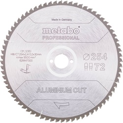 Metabo Kreissägeblatt Aluminium Cut 254x30 mm 72Z / TZ 5°neg Kapp- Gehrungssägen