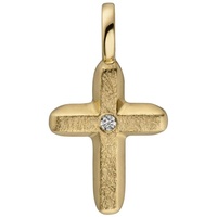 Schmuck Krone Kreuzanhänger »Anhänger kleines Kreuz mit Brillant 0.01Ct 585 Gold Gelbgold schlicht 15,4x8,5mm«, Gold 585