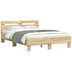 vidaXL Bettgestell mit Kopfteil LED-Beleuchtung Sonoma-Eiche 135x190cm
