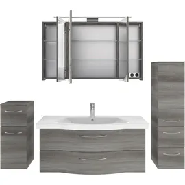 Saphir Badmöbel-Set »6005 Sprint 4-teilig, Keramik-Waschtisch mit LED-Spiegelschrank«, (5 St.), Unterschrank, Midischrank, inkl. Türdämpfer, 5 Türen, 5 Schubladen, grau