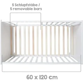 roba Mulitfunktionsbett Sterne grau mit Beistellfunktion, Lattenrost, Matratze, Bettreduzierer, Himmel, Himmelstange, Kinderbett, Anstellbett, Babybet, 0176W-16V191, weiss