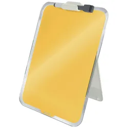 LEITZ Desktop-Notizboard Cosy, A4, gelb, Sicherheitsglas, trocken abwischbar, inkl. Marker mit Wischer und Stifthalter