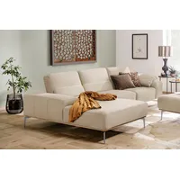 Ecksofa W.SCHILLIG "run" Sofas Gr. B/H/T: 319cm x 88cm x 178cm, Longlife Xtra-Leder Z73, Recamiere links, mit Sitztiefenverstellung, beige (elfenbein z73) mit elegantem Holzsockel, Füße in Chrom glänzend, Breite 319 cm