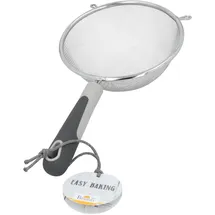 RBV Birkmann Birkmann, Easy Baking, Küchensieb zum Backen und Kochen, feinmaschiges Sieb mit Auflegeösen, Edelstahl mit grauem Kunststoffgriff, spülmaschinengeeignet, 16 cm lang, Ø 6 cm, 422681