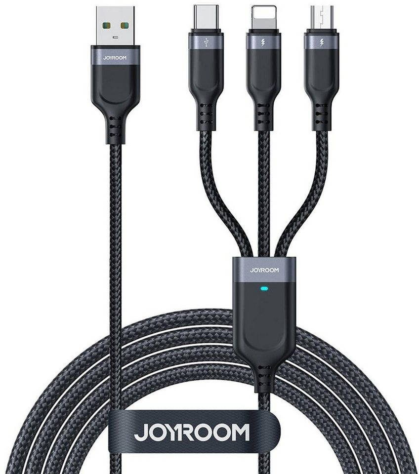 JOYROOM S-1T3018A18 Smartphone-Kabel, USB-C, micro-USB, Lightning, USB Typ A (30 cm), 3in1 USB Multi Handy Schnell Ladekabel micro USB Type C Kabel Typ C schwarz