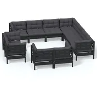 vidaXL Lounge Set 11-tlg. schwarz inkl. Kissen 3096939