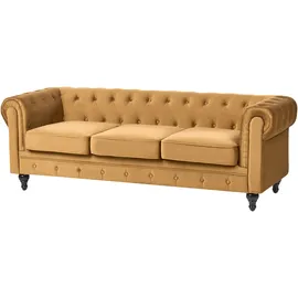 Beliani Sofa 3-sitzer Chesterfield Samtstoff Senfgelb