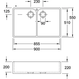 Villeroy & Boch Spülstein Doppelbecken 90 X crema + Excenterbetätigung