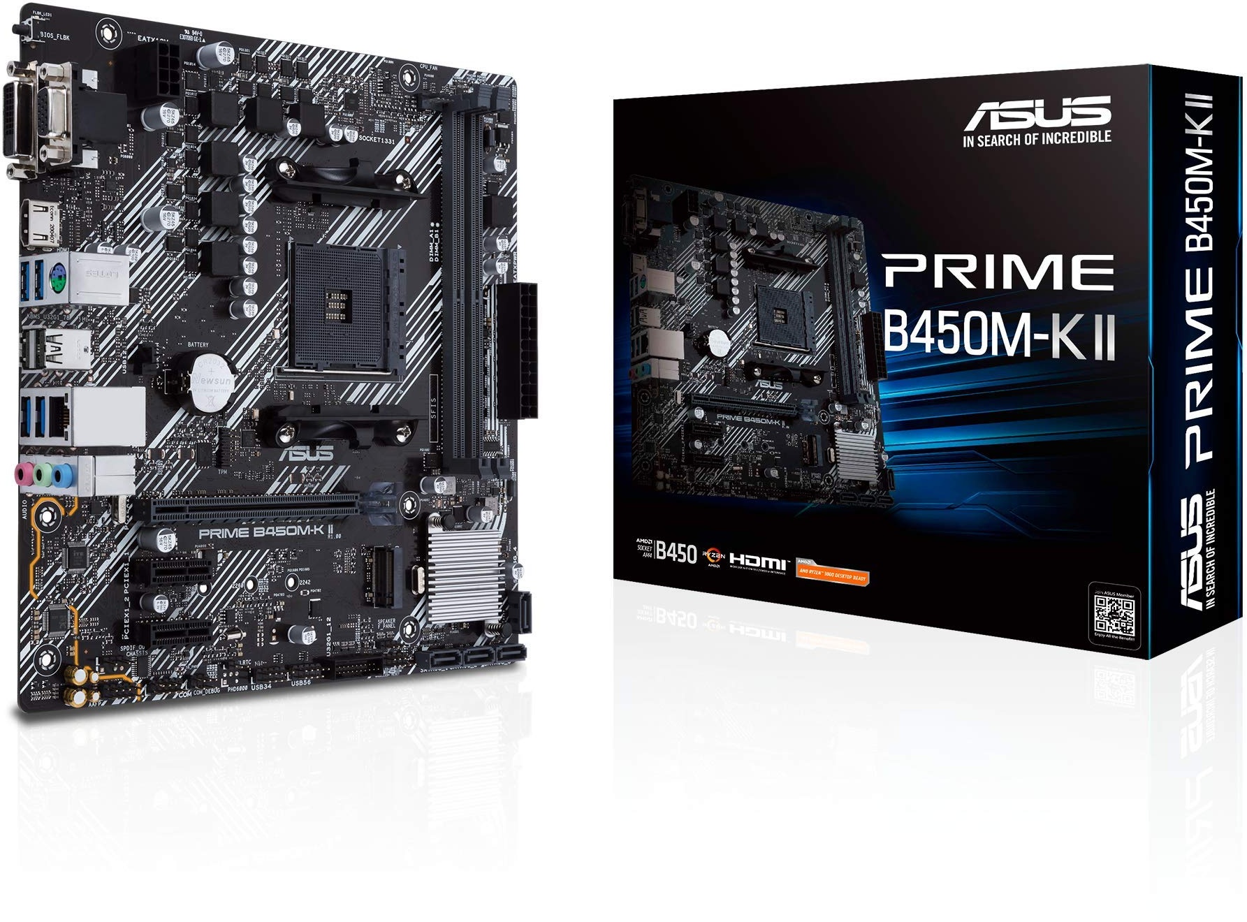 Asus Prime B450M-K II Mainboard Sockel AM4 (mATX, AMD Ryzen, DDR4-Speicher, M.2, SATA 6Gbit/s, USB 3.1 Gen 2 Typ-A)
