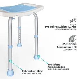 Floordirekt Duschhocker Nora Höhenverstellbar Aluminium-Rahmen rutschfest bis 136 kg