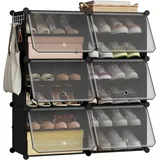 EUGAD Schuhbox (12 St), Schuhorganizer Schuhregal Kunststoff, mit Haken schwarz 80 cm x 90 cm x 30 cm