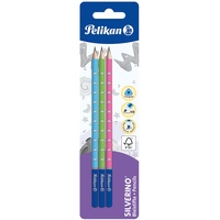 Pelikan Bleistifte SILVERINO, HB, dreikant, pink/hellgrün/hellblau, 3er Set