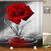 GEMMII Rosen-Duschvorhang, romantische Blumenblüte, rote Rose, Spiegelung auf dem Wasser, Badevorhang mit 12 Haken, extra Langer Badezimmervorhang, 240 x 200 cm (94 x 79 Zoll)