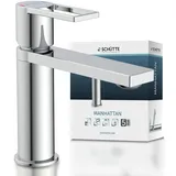 Schütte Waschtischarmatur MANHATTAN Wasserhahn Bad mit Ablaufgarnitur, Pop Up Abflussstopfen, Mischbatterie Waschbecken, Chrom