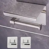 Dolvhin Toilettenpapierhalter ohne Bohren & 2 Handtuchhaken, Klopapierhalter mit Ablage (Edelstahl Klorollenhalter), zum Bohren oder Kleben inkl. extra starkem 3M Klebestreifen silberfarben