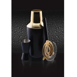 Barcraft Cocktail Set 3-teilig Edelstahl Shaker Jigger Sieb Mattschwarz Gold