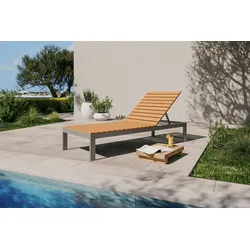 VILLANA Tasmania Sonnenliege, Silber, Aluminium/Eukalyptus, hohe Belastbarkeit, Rückenlehne horizontal verstellbar, FSC®-zertifiziertes Produkt