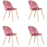 EGOONM 4er Set Esszimmerstühle Küchenstühle Samt Weich Kissen Sitz und Rücken Mit Hölzernen Metallbeinen Küche Stühle, Rosa