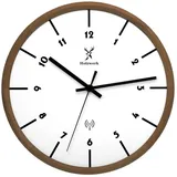 Holzwerk Funkwanduhr RIETBERG moderne Designer Funk Holz Wand Uhr, braun, weiß (lautlos ohne Tickgeräusche, 32 cm) braun