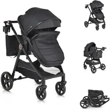 Moni Kinderwagen 2 in 1 Tokyo 22 kg umbaubar Wickeltasche Stoßdämpfer klappbar schwarz