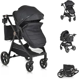 Moni Kinderwagen 2 in 1 Tokyo 22 kg umbaubar Wickeltasche Stoßdämpfer klappbar schwarz